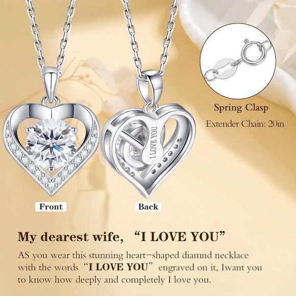 Women Moissanite Heart Pendant Necklace Sterling Silver 1ct Love Gift - Picture 3 of 7